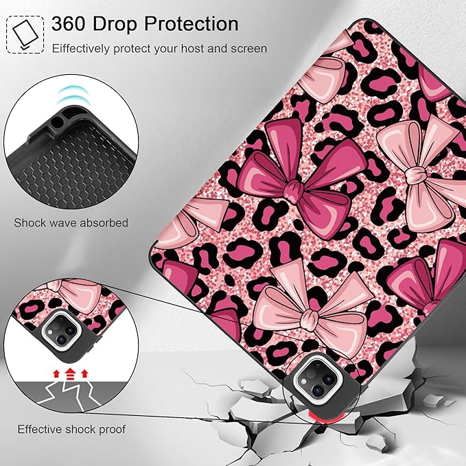 May Chen Case for iPad Pro 11 inch (4th 3rd 2nd &amp 1st Gen) 2022 2021 2020 2018Trifold Stand with Auto Wake/Sleep Soft TPU Protective Stand Back Cover Leopard Print Bow