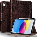 Gexmil Leather Case for iPad (A16) 11th Generation 11 Inch 2025 iPad 10th Generation 10.9 Inch 2022Protective Cover with Pencil HolderMagnetic ClosureAuto Sleep/WakeBrown Crocodile