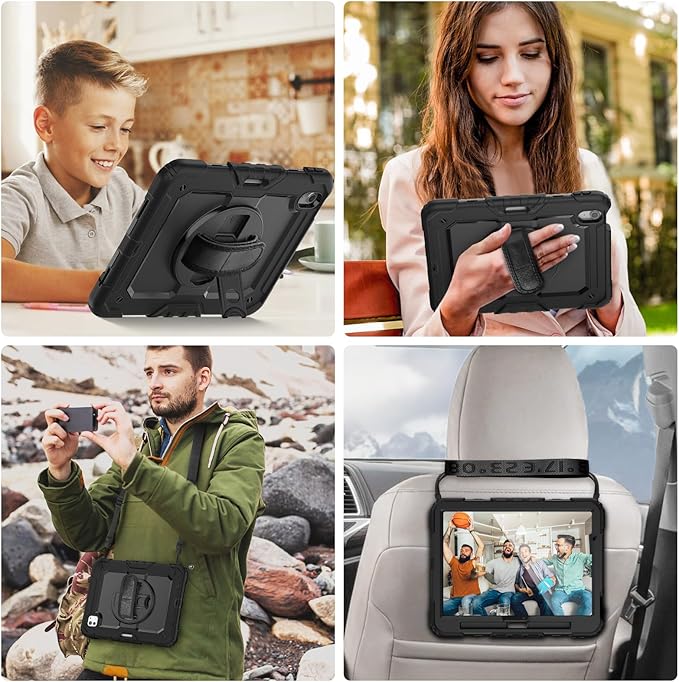 Herize Case Compatible with iPad Air 11 Inch 2025/2024 with Screen Protector Pen Holder | Case for iPad Air 7th/6th Generation 11 Inch | Silicone Rugged Protection Cover W/Stand Hand Shoulder Strap