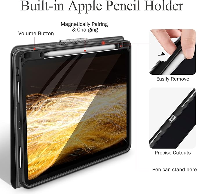 auaua Case for iPad Pro 12.9 6th/5th/4th/3rd Generation 2022/2021/2020/2018 Slim Durable Leather Stand Cover with Pencil Holder Auto Sleep/Wake (Grey)