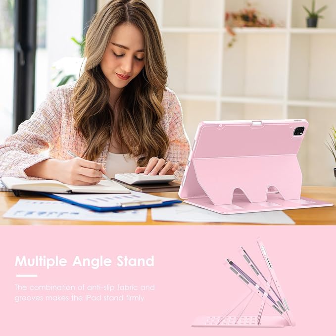 VIKESI Case for iPad Air 13 inch (M4) 2026 / (M3) 2025 / (M2) 2024Multiple Angles Magnetic Stand CoverShockproof Soft BackPencil Holderand Auto Sleep/WakePink