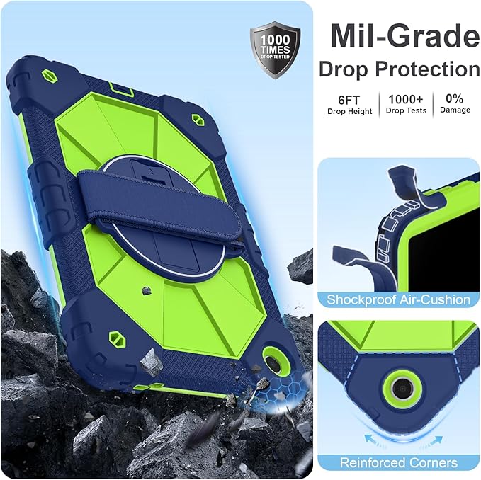 for Samsung Galaxy Tab A11 Plus/A9+ Case 2025/2023 11 Rugged Galaxy Tab A11+ Case Samsung A9 Plus Tablet Cover with 360 Rotating Stand Hand Strap Shoulder Strap Screen Protector Navy Green