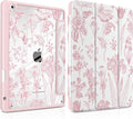 DONGKE for iPad 9th/8th/7th Generation Case 10.2 Inch (2021/2020/2019) [Auto Sleep/Wake &amp Pencil Holder] Clear Acrylic Back Trifold Stand Cover Pink Florals
