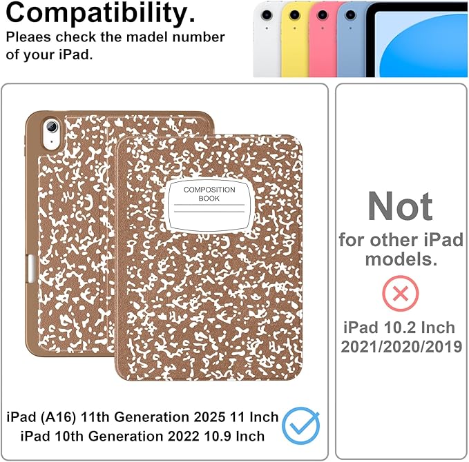 Supveco Case for iPad (A16) 11th Generation 11 inch (2025)iPad 10th Generation 10.9 inch (2022) with Pencil Holder-[Auto Wake/Sleep]Premium Folio Stand Case with Soft TPU Back Cover-Bronze