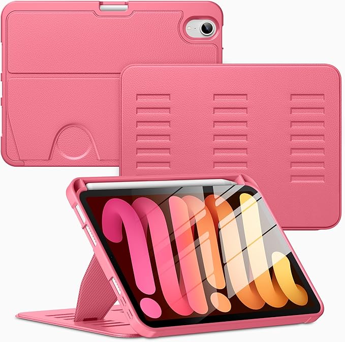 VIKESI Case for iPad iPad mini 7 (A17 Pro) and iPad mini 6Multiple Angles Magnetic Stand CoverShockproof Soft BackPencil Holderand Auto Sleep/WakeWatermelon
