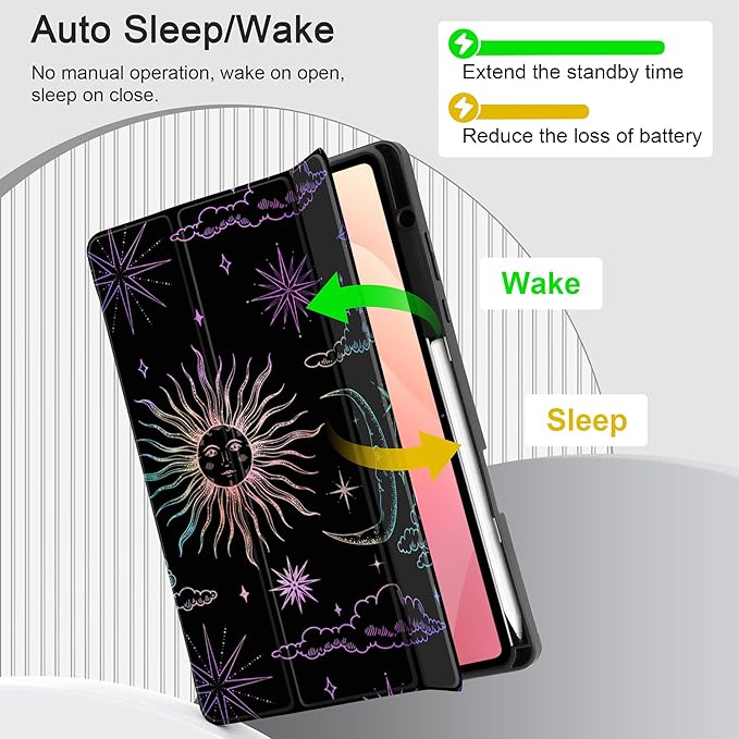 DONGKE Case for Samsung Galaxy Tab S11 5G 11 2025 Model (SM-X730/X736B) Slim Lightweight Trifold Stand Cover with S Pen Holder Auto Sleep/Wake Soft TPU Shockproof Back Sun &amp Moon