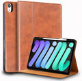 for iPad mini 7th Gen A17 Pro Case 2024 and iPad mini 6th Gen 8.3 inch 2021 Genuine Leather Cover Protective ShellBuilt-in Pencil Holder and Auto Wake/Sleep.Brown