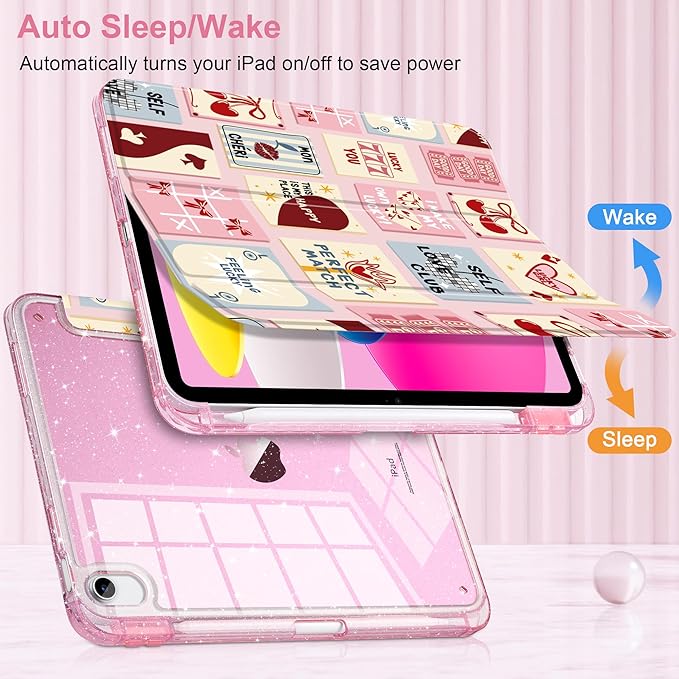 DONGKE for iPad Pro 11 inch Case – Fits M5 2025 / M4 2024 Shockproof Sparkling Glitter Acrylic Back Pencil Holder Trifold Stand Auto Sleep/Wake &amp Touch ID Support - Lucky You