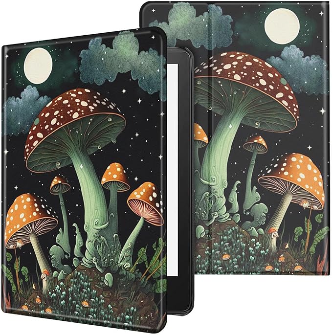 Case for All-New Kindle Paperwhite 12th Generation 7 inch 2024 &amp Kindle Colorsoft Signature Edition 2024 Lightweight Protective PU Leather Smart Stand Cover with Auto Wake Sleep - Mushrooms and Mo