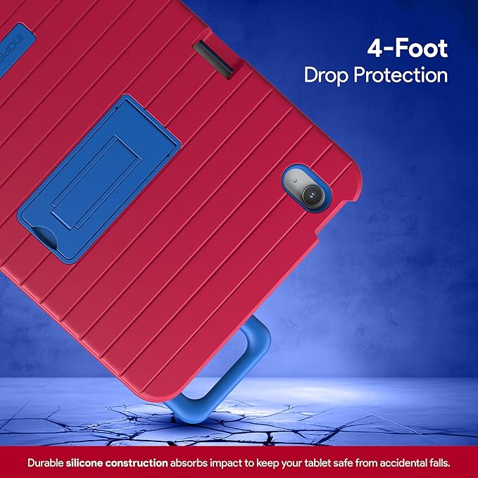 Incipio - Kids Silicone Bumper Case for iPad 10th Gen &amp A16 4ft Drop Protection Built-in Kickstand Easy-Grip Handles Durable Protective Cover (Red/Blue)