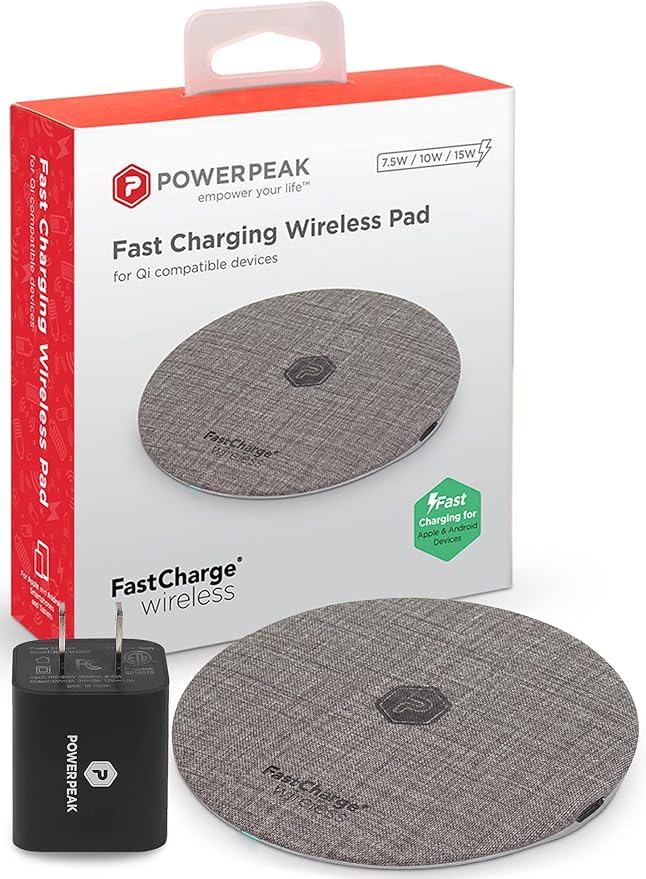 Wireless Fast Charger 15W Aluminum Fast Charging Pad USB-A to USB-C Cable Included Compatible with iPhone Apple &amp Android AC Adapter Included | Gray