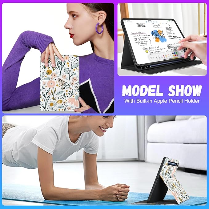 Case for Samsung Galaxy Tab S8/S9 Ultra - 14.6 Inch Folio Cover with Pencil Holder - Kawaii Girly Flower Floral Pretty Tablet Case