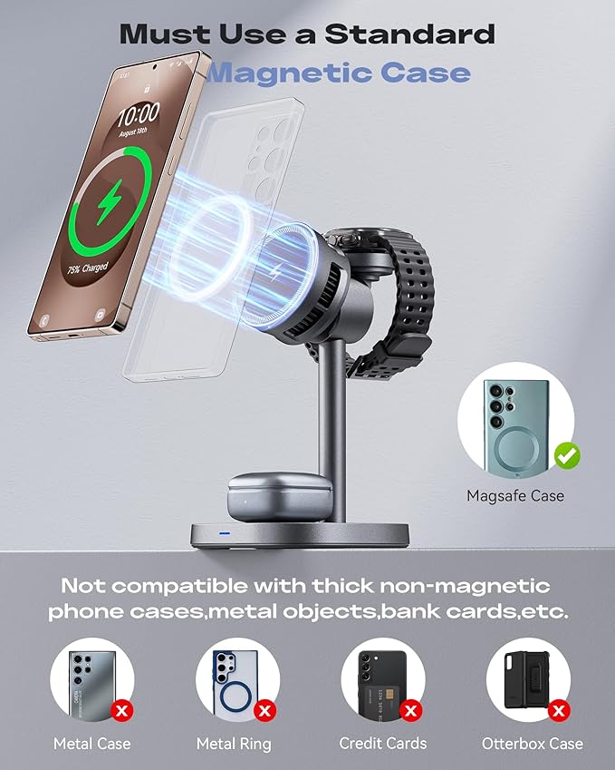 Magnetic Wireless Charger for Samsung Fast Qi2 Certified 15W 3 in 1 Charging Station TEC Cooling Compatible with Magsafe for Galaxy S26 Ultra/S25/Z Fold 7/Flip7 Samsung Watch Ultra/8/7Galaxy Buds