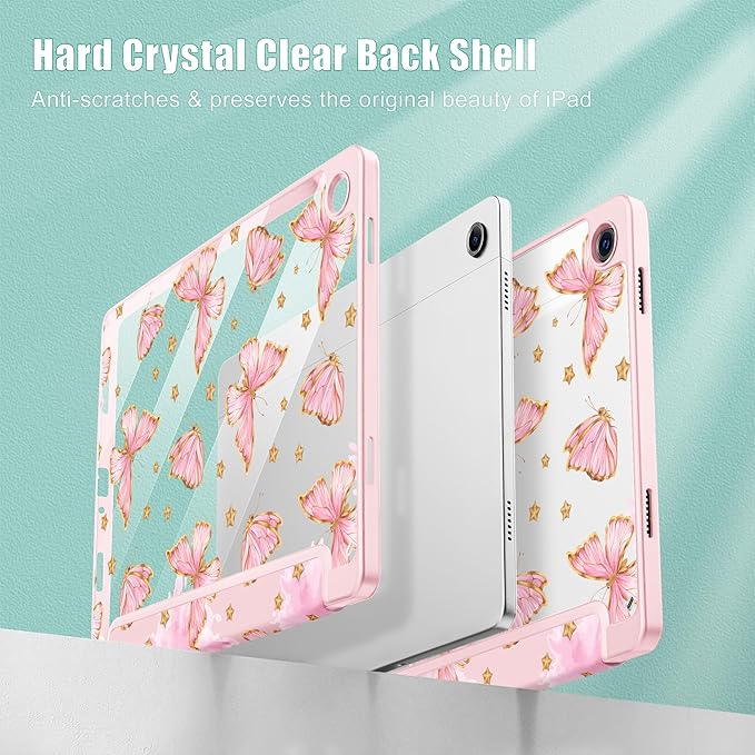 Tuiklol for Samsung Galaxy Tab A9+ Tablet 11” / A9+ Plus 2024 2023Buit-in S-Pen Holder with Clear Protective Cover Transparent Back Shell Auto Wake/Sleep Samsung Tab A9 Plus CoverButterfly Pink