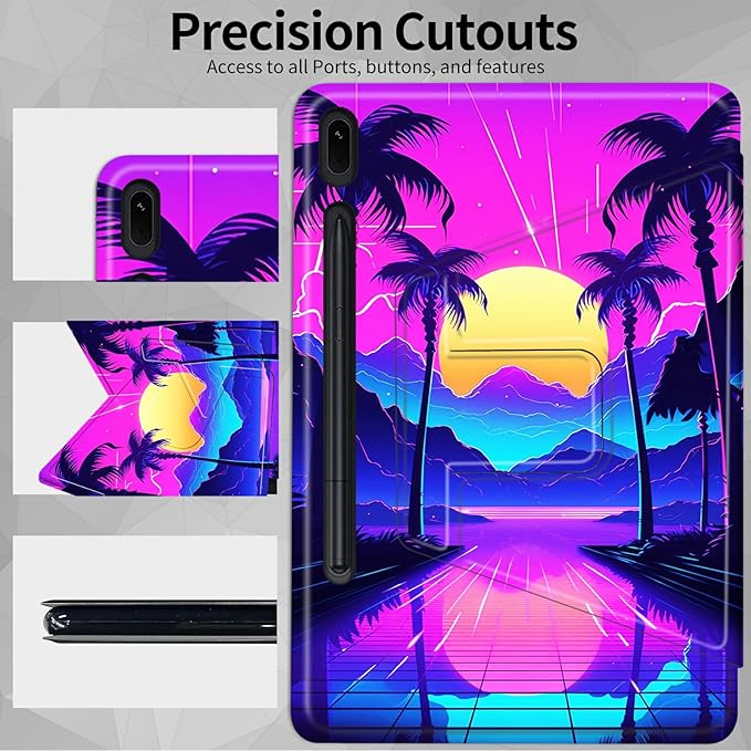Case for Samsung Galaxy Tab S8 Plus 2022/S7 FE 2021/S7 Plus 2020 12.4 Inch Tropical Landscape Trees Theme 360 Degree Rotating Stand Smart Protective Cover for Samsung S7 FE Tablet
