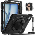 for iPad Air 13-inch M2 (2024) A2898/A2899 for iPad Pro 12.9 Rugged Case Portable Heavy Duty Shock-Proof Armor Cover with Swivel Kickstand/Hand Grip Shoulder Strap Pencil Holder (Black)