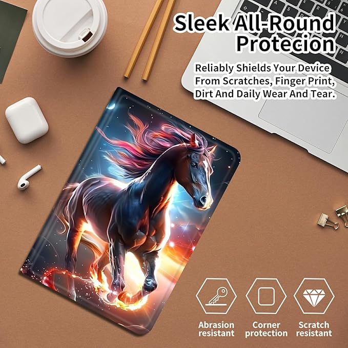 DIGTIALLL Case for Amazon Kindle Fire 7 Inch Tablet (9th/7th/5th Generation 2019/2017/2015 Release) PU Leather Smart Protective Cover with Auto Sleep/WakeHorse with Glowing