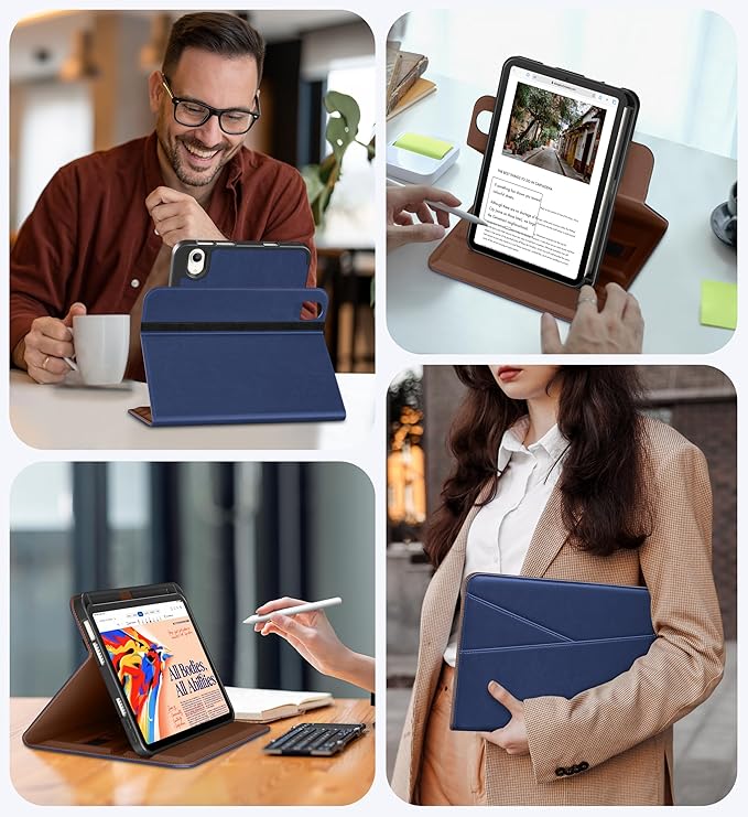 DTTO for iPad mini 7 (A17 Pro) Case iPad mini 7th / 6th Generation Case (2024/2021) 360 Degree Rotating Premium Leather Folio Stand Cover with Pencil Holder Navy Blue