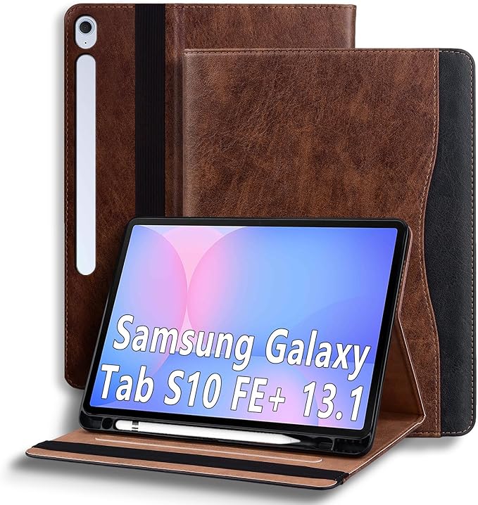 Case for Samsung Galaxy Tab S10 FE Plus 13.1 Inch 2025 (SM-X620/SM-X626B) Smart Cover with Pocket &amp Pencil Holder Business PU Leather with Card Slot Brown