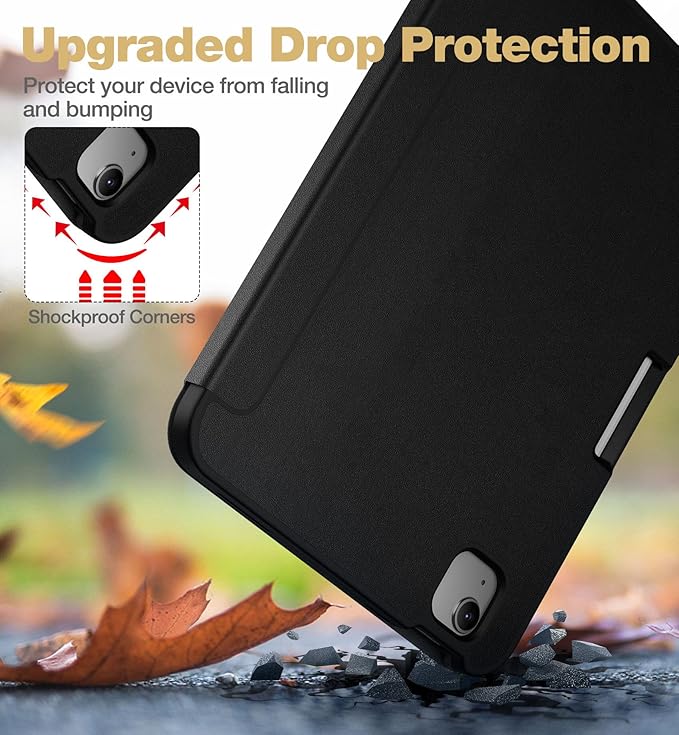 SURITCH for iPad 10th Generation Case 10.9 inches 2022 Built-in Screen Protector Apple Pencil Holder Magnet Tri-fold Stand Cover Auto Wake/Sleep Full Body Shockproof Protection Black