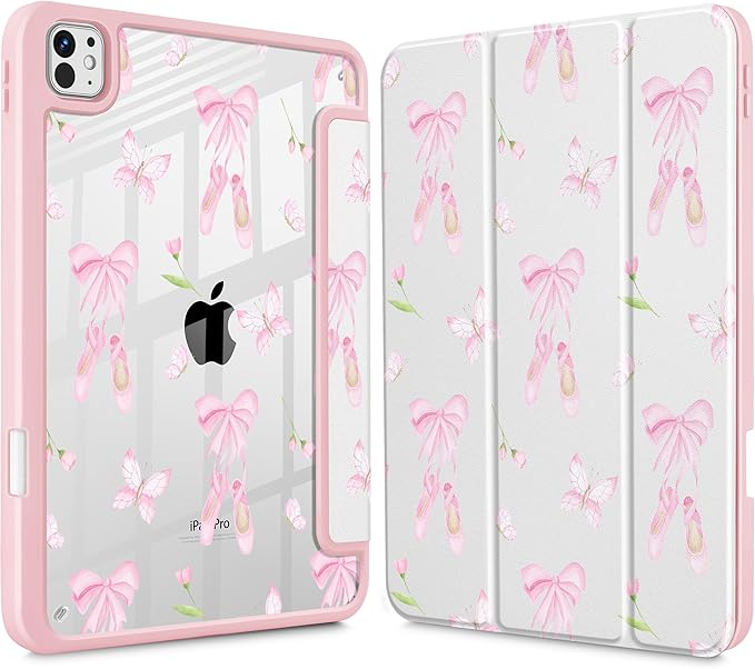 May Chen Case for iPad Pro 11-Inch M5/M4 2025/2024 (6th/5th Generation) [Penceil Holder] Trifold Stand Auto Wake/Sleep Clear TPU Protection Back Cover Ballet Shoes