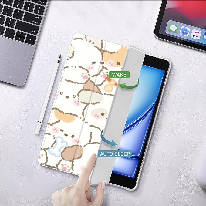Idocolors Cute Kawaii Puppy Dog Pad Case for 12.9 Inch iPad Pro 2022/2021/2020/2018 Clear TPU Trifold Stand Back Cover with Pencil Holder Auto Wake/Sleep Foldable Shockproof Protective Case
