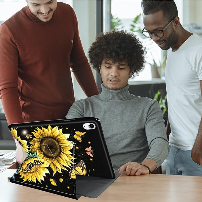 Case for iPad (A16) 11th Generation 11 Inch 2025/10th Generation 10.9 Inch 2022360 Degree Rotating Swivel Stand Protective Cover with Auto Wake/Sleep for iPad 10th 10.9Sunflower Butterfly