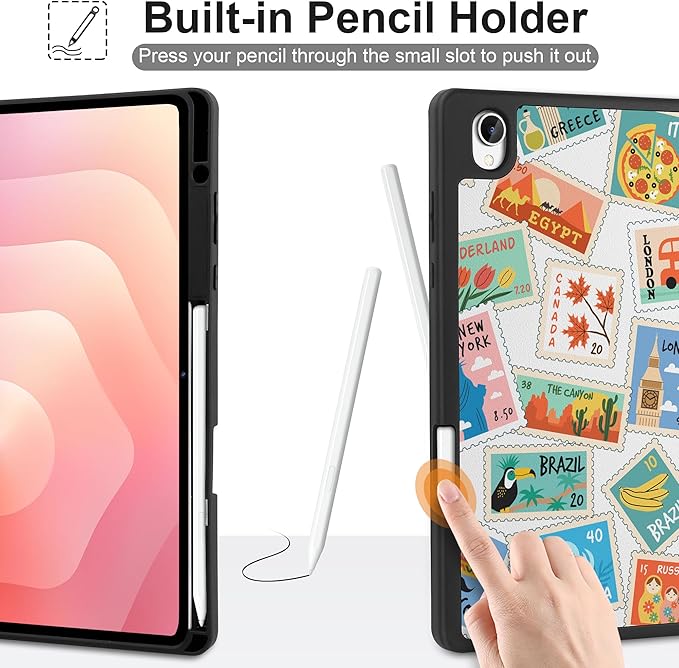 DONGKE Case for Samsung Galaxy Tab S11 5G 11 2025 Model (SM-X730/X736B) Slim Lightweight Trifold Stand Cover with S Pen Holder Auto Sleep/Wake Soft TPU Shockproof Back Post Stamps
