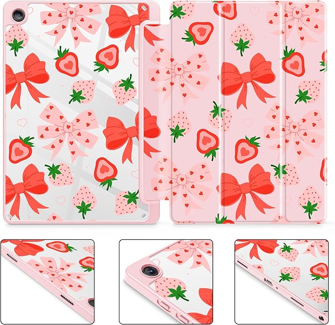 Tuiklol for Samsung Galaxy Tab A9+ Tablet 11” / A9+ Plus 2024 2023Buit-in S-Pen Holder with Clear Protective Cover Transparent Back Shell Auto Wake/Sleep Samsung Tab A9 Plus Coverstrawberries &amp