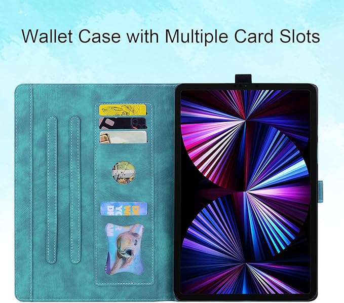 Case for Samsung Galaxy Tab S10 FE+/S10 FE Plus 13.1 Inch 2025 (SM-X620/SM-X626B) with Pencil Holder/Pockets Folio Stand Embossed Cherry Blossom PU Leather Magnetic Wallet Cover Green Cat