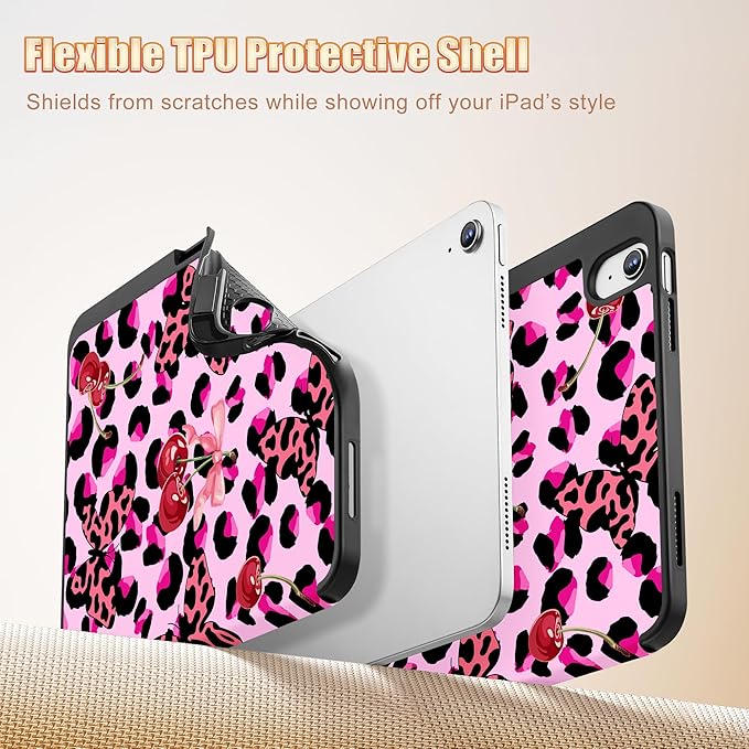 Tuiklol Case for iPad 10.2 Inch 2021 2020 2018 Release 9th / 8th / 7th Generation Built-in Pencil Holder TPU Protective Stand Back Cover Trifold Stand-Auto Wake/Sleep Butterfly Cherry