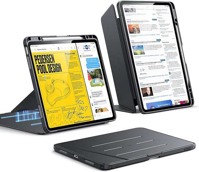 ESR for iPad Air 13 Inch Case M4/M3/M2 (2026/2025/2024) Vertical Stand Cover Multi Stand Angles Ultra-Stable Case with Pencil Holder Flip Series Black