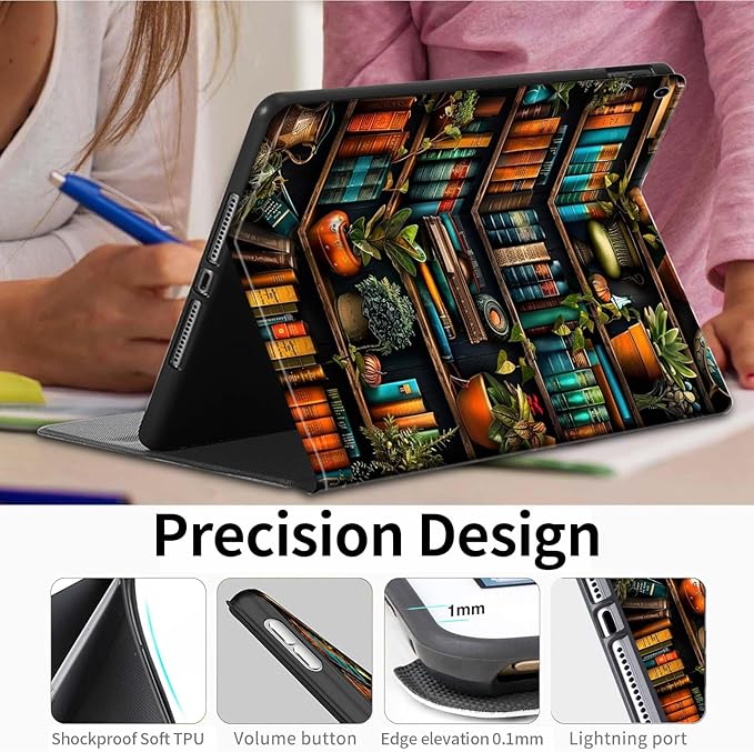 Case for All-New Amazon Fire HD 8 &amp 8 Plus Tablet (12th Generation/10th Generation 2024/2022/2020) 8PU Leather Slim Standing Smart Cover Case with Auto Sleep/Wake-Bookshelf