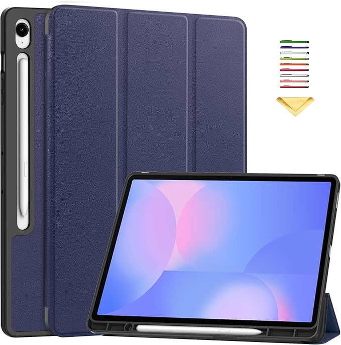 Case for Samsumg Galaxy Tab S10 FE+/S10 FE Plus 13.1 Inch 2025 (Model: SM-X620/SM-X626B) Trifold Stand Cover with S Pen Holder [Auto Wake/Sleep] PU Leather + Soft TPU Bumper Shell Darkblue