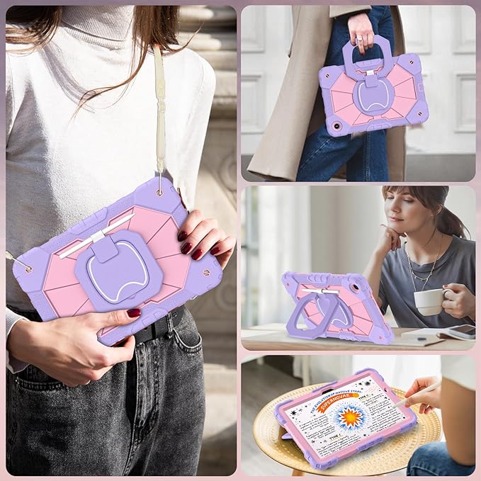 WESOROL Case for Samsung Galaxy Tab A11 Plus Galaxy Tab A9 Plus 11 InchShockproof Cover for Samsung Tablet A11+/A9+ Case with Screen Protector 360 Rotating Stand Pencil HolderPurple Rose
