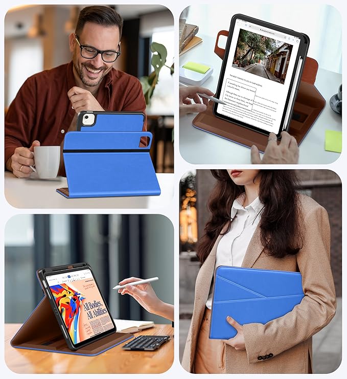 DTTO for iPad Air 11 inch Case M4 / M3 / M2 (2026/2025/2024) iPad Air 5th / 4th Gen (2022/2020) 360 Degree Rotating Premium Leather Folio Stand Cover with Pencil Holder Royal Blue