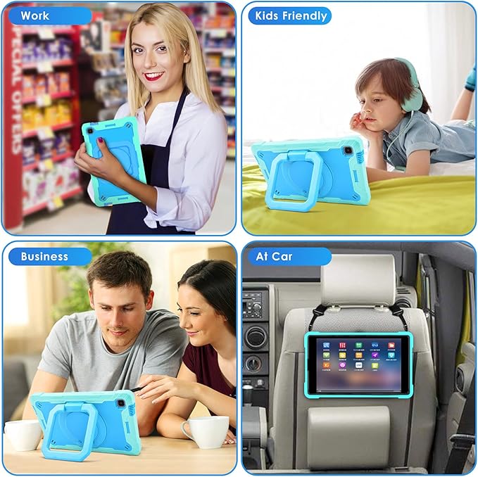 DETUOSI Case for Samsung Tab A7 Lite 8.7 inch 2021 Release SM-T220/T225/T227u Shockproof Protective Cover for Galaxy Tab A7 Lite 8.7 inch (360°Rotatable Stand &amp Shoulder Strap) Mint Green &amp