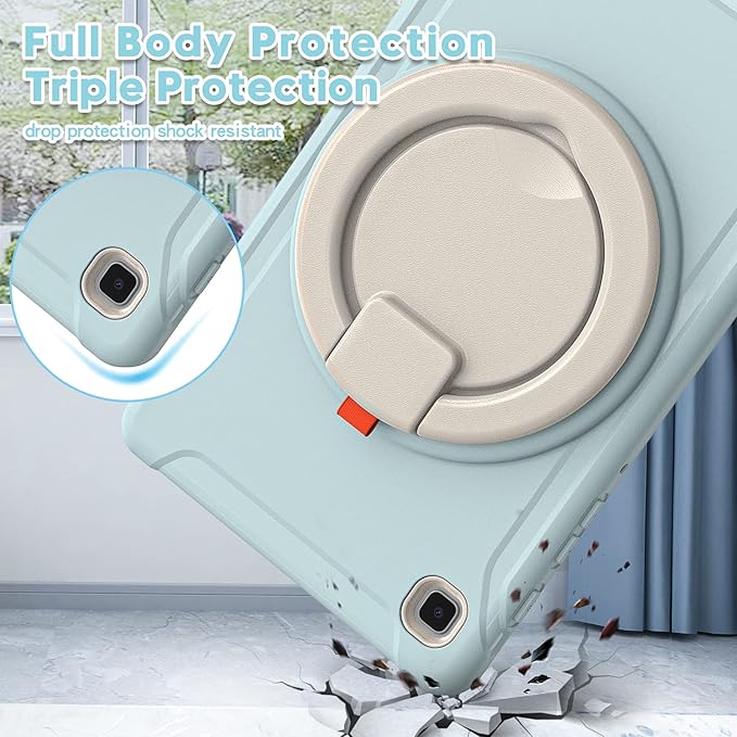 Shockproof Case for Samsung Galaxy Tab A7 Lite 8.7 Tablet Techcircle Rotating Stand Handle Heavy Duty Bumper Hybrid Cover Protective Case for Galaxy Tab A7 Lite (2021) SM-T220/T225 Baby Blue