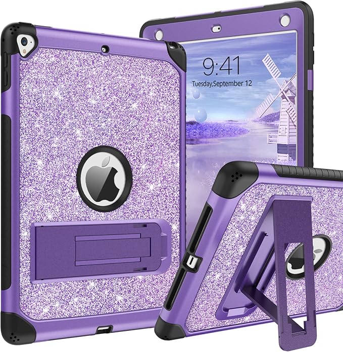 YINLAI for iPad 6th 5th Generation Case 9.7-Inch 2018/2017 iPad Pro 9.7/iPad Air 2nd CaseGlitter Sparkle Women Girls Kids Kickstand Shockproof Protective A1893/A1954/A1822/A1823 Tablet CoverPurple