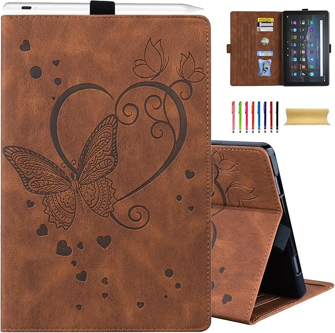 Dteck Case for All-New Amazon Fire HD 10 Tablet 13th Generation 2023 10.1 HD 10 &amp 10 Plus Tablet 11th Generation 2021 CoverMulti-Angle Stand Slim Folio Shockproof Protective Wallet Case Brown