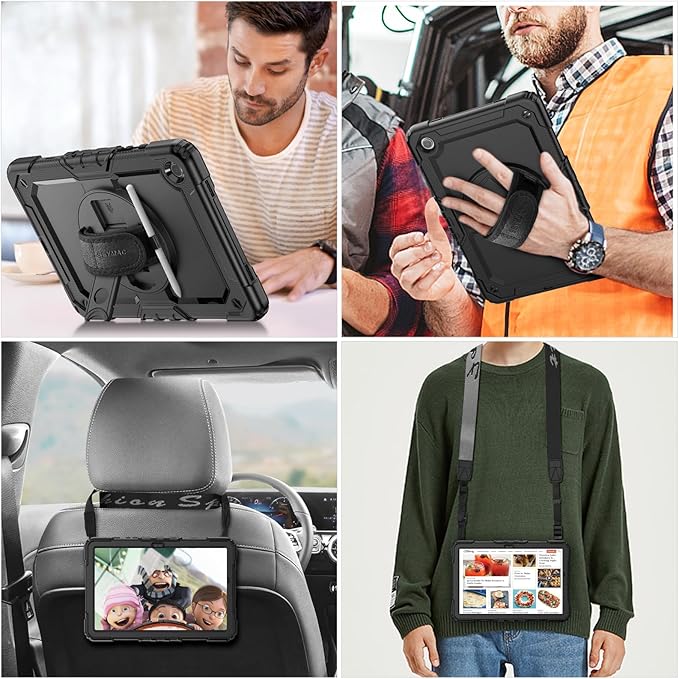 SEYMAC stock Case for Samsung Galaxy Tab A11+ Plus 11'' Full-Body Drop Protection Case with Screen Protector Pencil Holder [360° Rotating Hand Strap] &ampStand Black