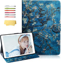 for Amazon Kindle Fire HD 10 Tablet Case 9th/7th/5th Generation (2019/2017/2015) 10.1 inch with Card Pockets Folio Stand Synthetic Leather Magnetic Wallet Shockproof TPU Cover Almond Blossom
