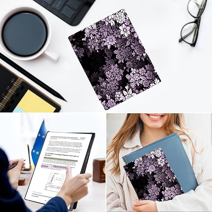 Case for Remarkable Paper Pro Tablet 11.8 (2024 Released) Lightweight and Hard Back Shell Protective Book Folio CoverHave Auto Sleep/WakePen Holder and Pen Tips Box (Light purple flowers)