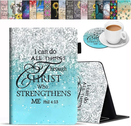 Case for Amazon Fire HD 10 &amp Fire HD 10 Plus Tablet (11th Generation 2021 Release) - Premium PU Leather Cover with Auto Sleep Wake Blue Background Bible Verse Phil 4:13