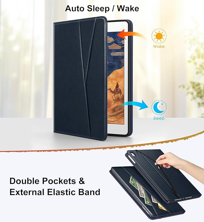 DTTO for iPad 6th / 5th Generation 9.7 Inch (2018/2017) iPad Air 2 / Air 1 Case 360 Degree Rotating Premium Leather Folio Stand Cover with Pencil Holder Blue