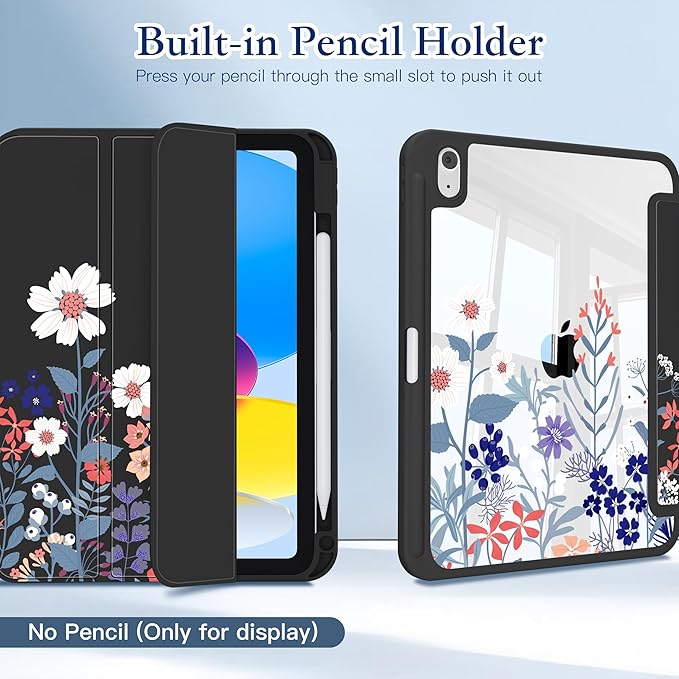 CISSOOK Case for iPad (A16) 11th Generation 11 Inch 2025/iPad 10th Generation 10.9 Inch 2022 Slim Lightweight Stand Cover with Hard Transparent Back Shell with Auto Wake/Sleep Wild Flower