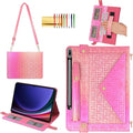 Shiny Case for Samsung Galaxy Tab S8+/S7+/S7 FE 12.4 Handbag with Hand Strap Techcircle Iridescent PU Folio Envelope Pocket Stand Cover with Shoulder Strap+Pen Holder+Card Slots Shiny Rose Pink