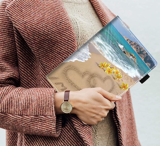 Case for All-New Kindle Fire HD 10/Fire HD 10 Plus Tablet 10.1 inch (11th Generation 2021 Released) - Romantic Beach Love Theme Design Slim PU Leather Cover with Auto Sleep Wake