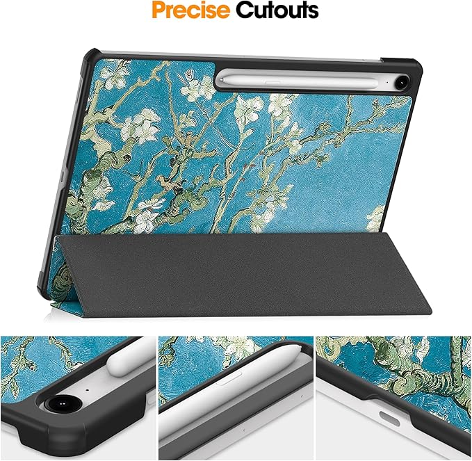 Case for Samsung Galaxy Tab S10 FE+ Plus 13.1 inch 2025 (Model: SM-X620/SM-X626B)Tri-Fold Stand Smart PU Leather Hard Back Shockproof Cover with Auto Wake/Sleep Almond Blossom Flower