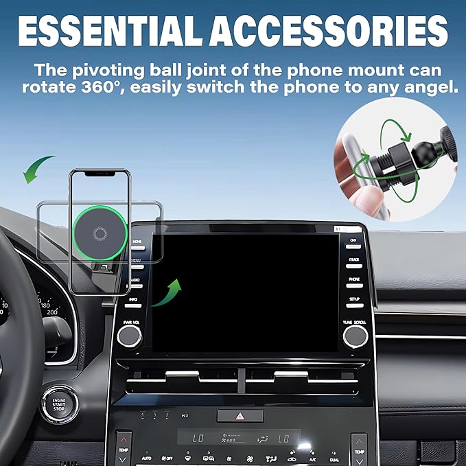 Car Phone Holder for Toyota Avalon 2019-2022 Accessories Apply to 9 Inch Touch Screen 15W Fast Wireless Charger Screen Fixed Clip Cell Phone Mount Hands-Free 360 Degree Rotation